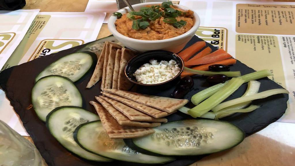 Chipotle Hummus Plate · Vegan. Served with warm pita bread and veggies.