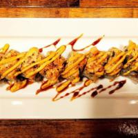 Lion King Roll · Shrimp tempura, cucumber, topped with seared salmon and spicy mayo.

Consuming Raw or underc...