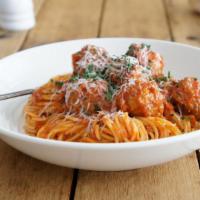 Mom'S Spaghetti & Meatballs · House Marinara Sauce + Classic Italian Meatballs + Mozzarella Cheese + Basil Pesto + Spaghet...