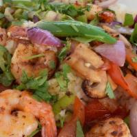 Baja Shrimp Bowl · Baja Style Shrimp + Tomatoes + Jalapeños + Onions + Lime + Tequila + Cilantro Jasmine Rice +...
