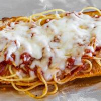 Shack Bread · A large piece of garlic bread topped with 1/8 lb of spaghetti, sauce, and smothered with moz...