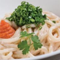 Mentai Cream Udon · Mentaiko (Salted Alaskan fish roe) sautéed udon cooked to perfection in a smooth creamy sauc...