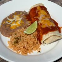 Burro, Enchilada Style · Choose from red chile, green chile, tomatillo, machaca, seasoned ground beef, shredded chick...