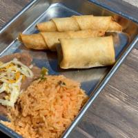 Kids Mini Combo · One mini chimi and two chicken and cheese rollups. Served with two sides.