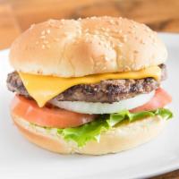 Cheeseburger · 1/4 lb Natural Beef Patty, American cheese Lettuce, Tomato, Onion, Pickle and house Sauce on...