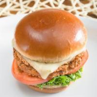 Veggie Burger · Homemade veggie patty, pepper jack cheese, lettuce tomatoes, onions, pickles and house sauce...