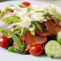 Rosati’S Antipasto Salad · Romaine & iceberg lettuce, spinach leaves, green pepper, red onion, black & green olives, pe...