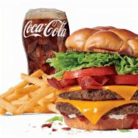 Large Bacon Double Buttery Jack® Cheeseburger Combo · Includes large French Fries and your choice of large drink.
