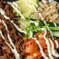 Kalbi Bowl · Gluten-free. Korean style shredded beef, kimchi, cucumber, sesame bean sprouts, spicy sprout...