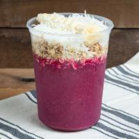 Vegan Berry Blast · Acai, Dragon Fruit, Mango, Pineapple, Banana,
Topped with: GF Granola, Strawberry, Coconut, ...