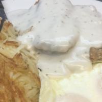 Country Fried Steak & Eggs · Served with hash browns and toast or pancakes or French toast.