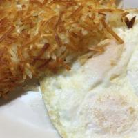 Breakfast Plate · Three eggs (any style) served with hash browns and toast or pancakes or French toast.