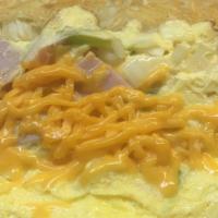 Denver Omelet · Ham, onions, peppers, and cheddar cheese.