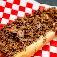 Cheese Steak · Philadelphia's favorite, served with juicy seasoned steak, melted cheese and onions.