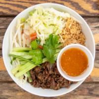 Rice Bowl · Choice of protein with Korean seasoned rice, pico de gallo, cabbage slaw, bean sprouts, cucu...
