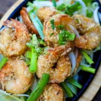 Salt And Pepper Shrimp · Crispy, lightly coated shrimp stir fried with salt and pepper.