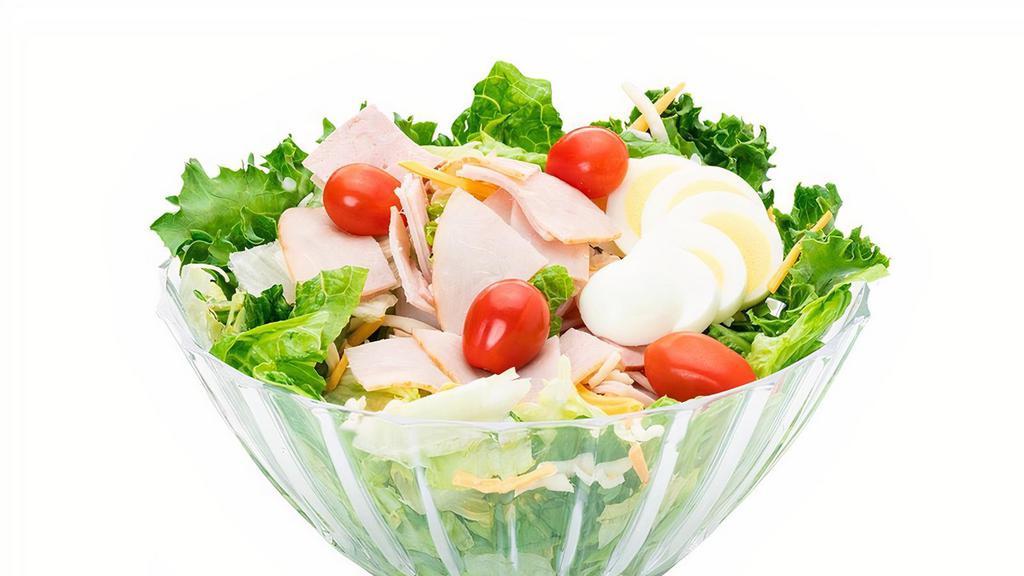 Chef Salad  · There are no substitutions to this salad. Lettuce, Turkey, Black Forest Ham, Shredded Cheese, Hard Boiled Eggs, Grape Tomatoes