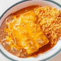 Classic Enchiladas · Two enchiladas smothered in our classic peanut-based sauce. Served with rice and refried bea...
