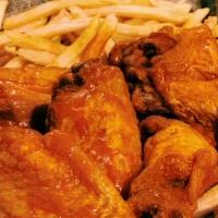 6 Pc Wings W/ Fries ＆ Drink · Marinated in seasoning, coated with flour ＆ spices. Served with fries ＆ drinks.