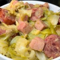 Southern Fried Cabbage & Sausage · Sautéed olive oil, red, yellow, green pepper, red onion & garlic salt, pepper, basial, orega...