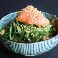 Salmon Seaweed Salad / サーモン海苔サラダ · Smoked salmon and seaweed with yuzu dressing.