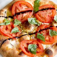 Caprese Pizza · Olive oil base, garlic, five cheeses, red onion, sliced tomatoes, balsamic vinegar, olive oi...