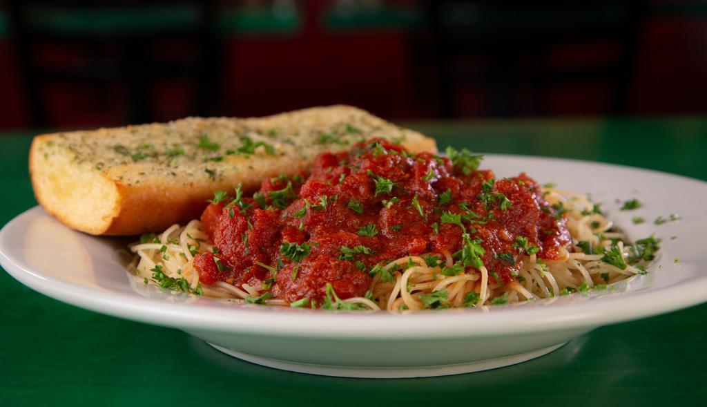 Bollo Pasta · It’s pronounced “Bowl O’ Pasta” and it’s a neighborhood favorite. Our delicious angel hair topped with marinara sauce.