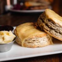 White Cheddar Biscuits · Two Biscuits with House Jam & Butter