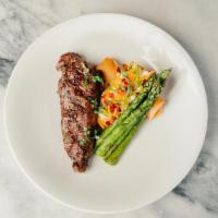 New York Steak With Peppercorn Sauce · 14oz new york, fully loaded crispy mashed potatoes, asparagus
