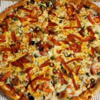 House Special Pizza · Mushrooms, green peppers, onions, black olives, feta cheese, roasted garlic, diced tomatoes,...