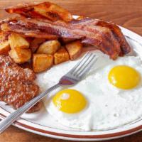 Build Your Own Breakfast (W/Meat). · Choice of 2 eggs, 1 meat & 2 sides