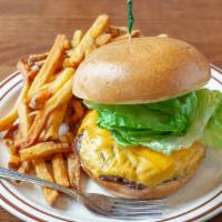 Hub Burger. · Utah grass fed beef, American cheese, grilled onion, lettuce, house pickles, thousand island