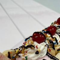 Banana Split · Chocolate, vanilla, and strawberry ice creams, chocolate chips, sprinkles, chocolate and str...