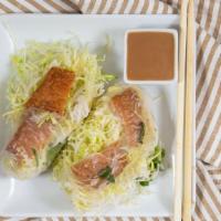 Shrimp Paste Spring Rolls · Served 2 pieces. grilled shrimp shredded greens and vermicelli prepped and chilled rice pape...