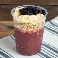Banana Berry Crunch · Acai, Strawberry, Blueberry and Banana
Topped with:
Granola, Blackberries,Blueberries,Banana...