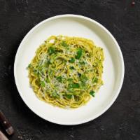 Pesto One Yet Pasta (Linguine) · Homemade vegan pesto and garlic cooked with linguine.