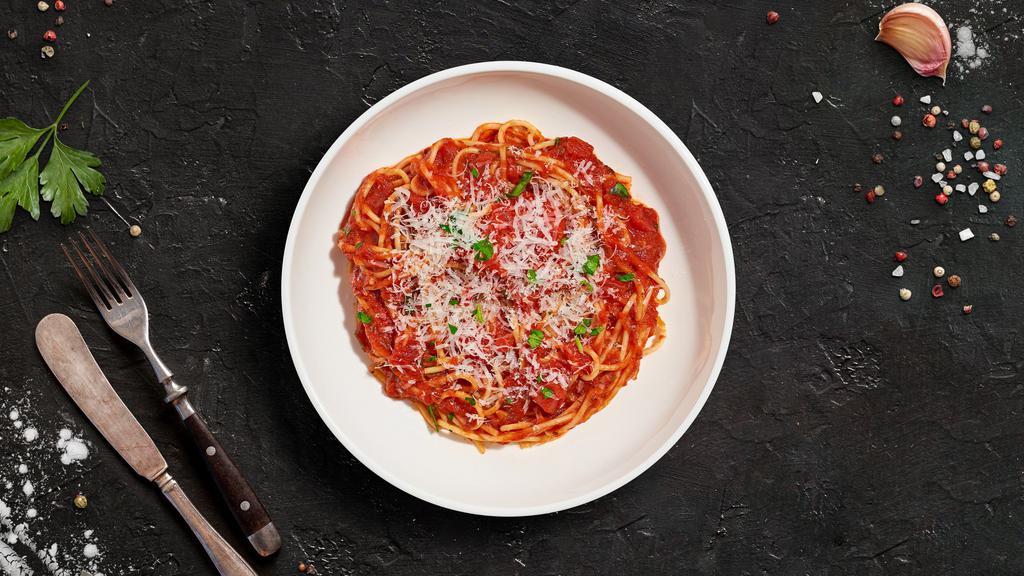 The Last Tomato Garlic Basil Pasta (Linguine) · Linguine with garlic, diced tomato and fresh basil topped with vegan mozzarella cheese.