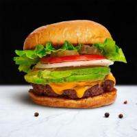 Avo Great Day! Burger · Plant-based impossible patty grilled and topped with avocado, melted vegan cheddar cheese, b...