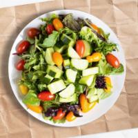 The Greenery Salad · Lettuce, cherry tomatoes, carrots, onions dressed with lemon juice & olive oil