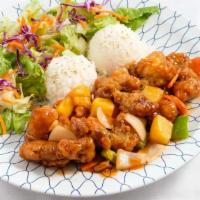 Sweet & Sour Chicken · Deep fried chicken with stir fried veggies and homemade sweet and sour sauce.