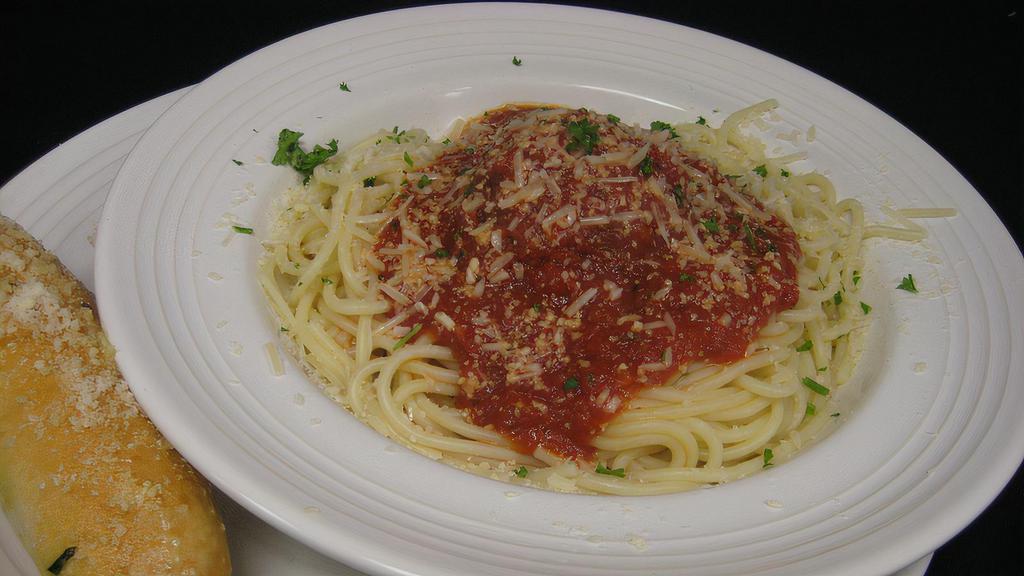 Bambino Pasta · Choice of pasta and sauce, served with a meatball or sausage link