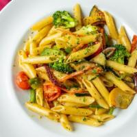 Pasta Primavera  · Penne pasta, salt, olive oil, fresh veggies, including: red onion, carrot,Broccoli, bell pep...