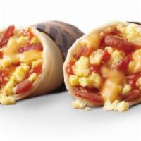Junior Breakfast Burrito · A warm Flour Tortilla filled with delicious Scrambled Eggs, Nacho Cheese, mild sauce and you...