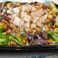 No Meat Freak Balsamic Veggie Chicken & Gorgonzola Salad (Half) · Vegetarian chicken, mixed greens, basil, gorgonzola cheese, glazed cranberry walnuts and bal...
