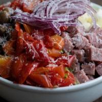 Bpc Chop Salad · romaine, salami, provolone, mama lils pepper, taggiasca olive, grape tomato, red onion, oreg...