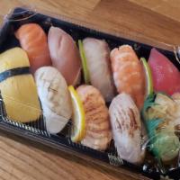 Aburi Nigiri Box (9Pc) · Nine pieces of seared and fresh nigiri with house salad & miso soup