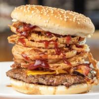 Cowboy Cheeseburger · 1/3 lb. Ground Chuck Patty Mesquite-Fired on a Toasted Bun, w/ BBQ Sauce, Apple-Wood Smoked ...