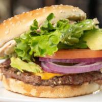 Avocado Bacon Cheeseburger · 1/3 lb. Ground Chuck Patty Mesquite-Fired on a Toasted Bun, w/ In-House Made 1000 Island, Le...