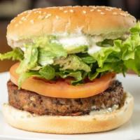 Garden Burger · Veggie Patty, Avocado, Lettuce, Tomato, and Ranch on a Toasted Sesame Seed Bun