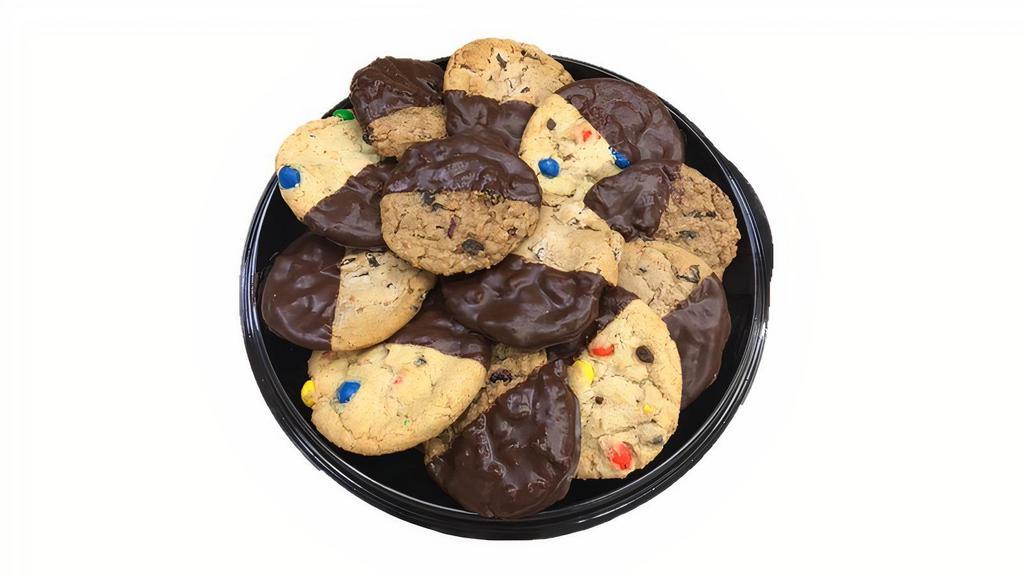 Cookie Platter - Chocolate Dipped Jumbo Cookies 10Ct · Hand crafted and made fresh each day, this party tray includes a 10 piece assortment of our popular Jumbo Cookies dipped in chocolate. Serves 10.